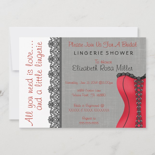 Black & Red Corset Lingerie Bridal Shower Invite (Front)