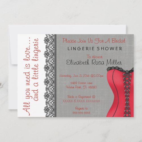 Black &amp; Red Corset Lingerie Bridal Shower Invite Custom Invites