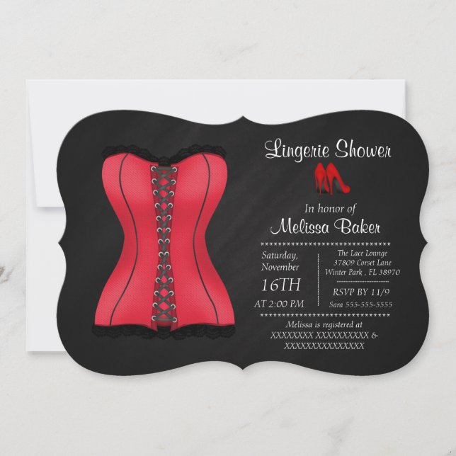 Black & Red Corset Lingerie Bridal Shower Invite (Front)