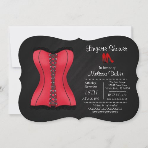 Black  Red Corset Lingerie Bridal Shower Invite