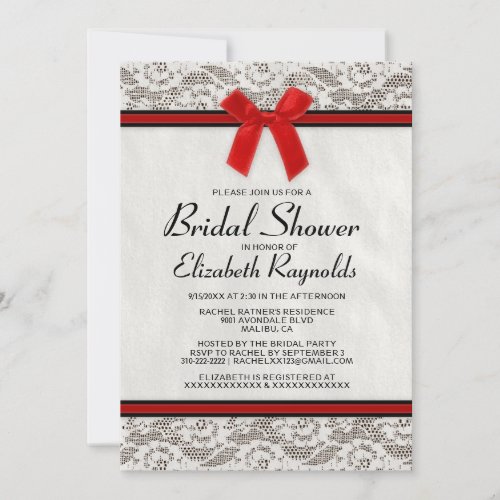 Black &amp; Red Country Lace Bridal Shower Invitations