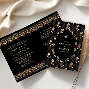 Black Red Cream Ikat All in One Sikh Wedding Invitation