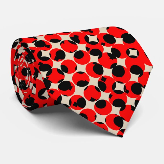 Black Red Creamy White Classy Neck Tie (Rolled)