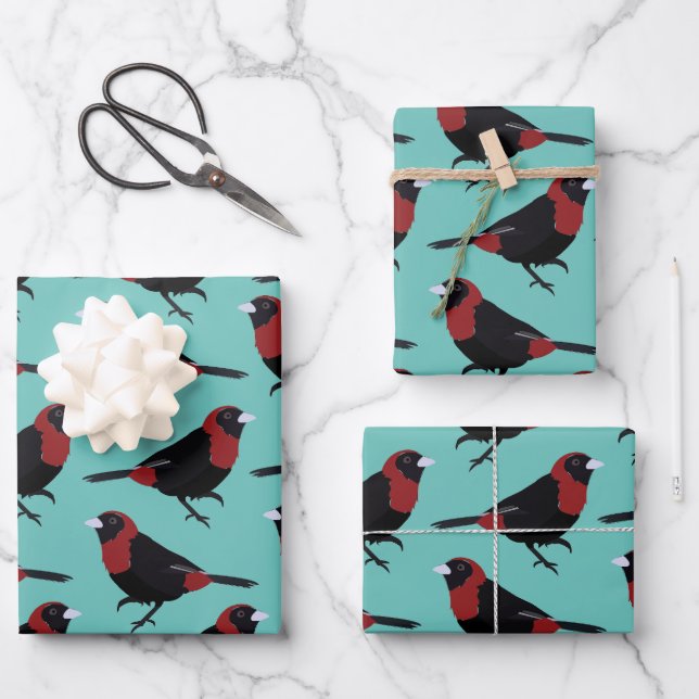 Black Red Crimson-Collared Tanager Bird Songbird Wrapping Paper Sheets (Front)