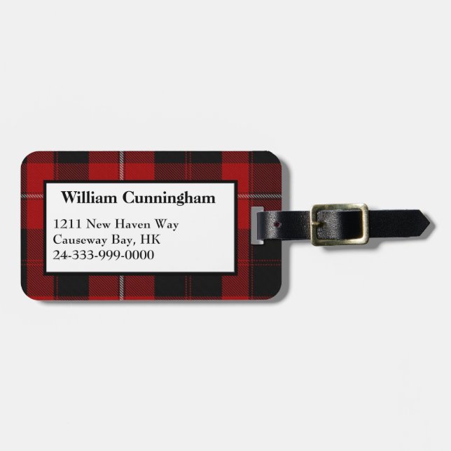 Black & Red Cunningham Tartan Plaid Luggage Tag (Front Horizontal)