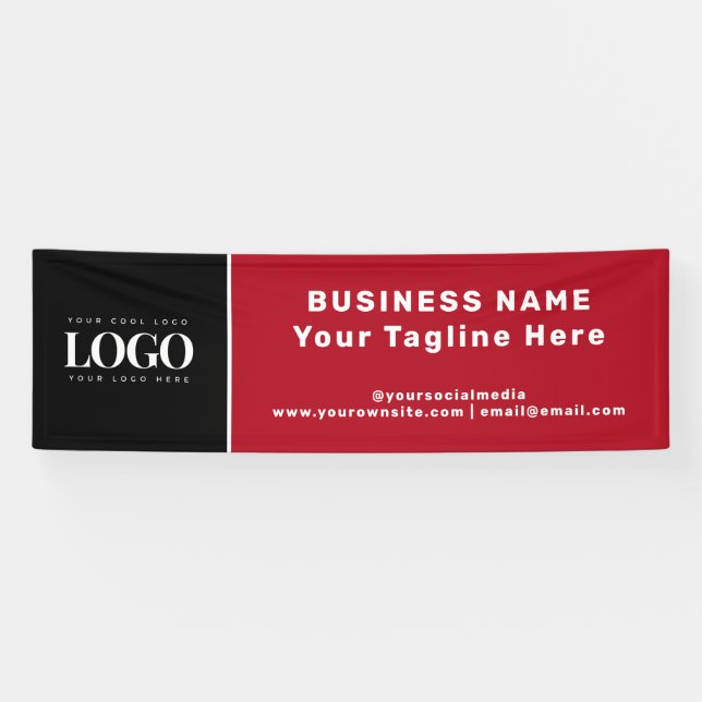 Black & Red Custom Business Logo & Text Simple Banner (Horizontal)