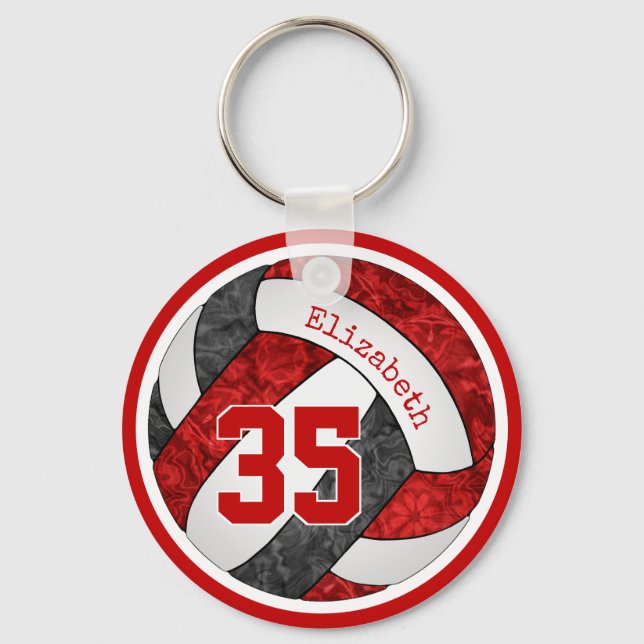 black red custom girls volleyball team colors keychain (Front)