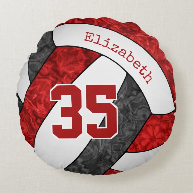 black red custom girls volleyball team colors round pillow (Front)