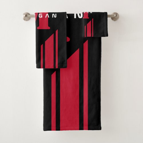 Black Red Custom Monogram Racer Stripe  Bath Towel Set