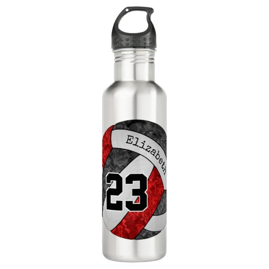 Black red custom name number girls' volleyball stainless steel water bottle