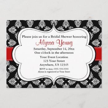 Black Red Damask Bridal Or Baby Shower Invite by mybabytee at Zazzle