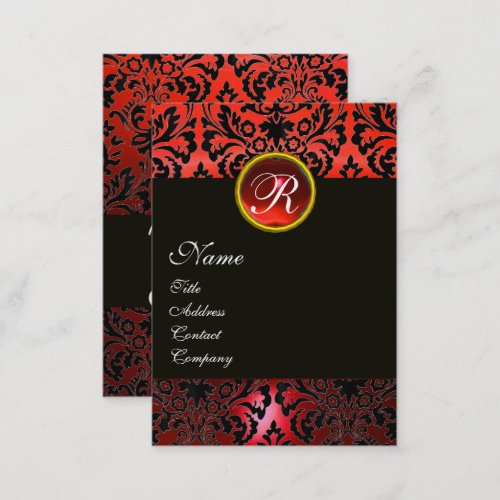 BLACK RED DAMASK FLORAL MONOGRAMRuby Gemstone Business Card
