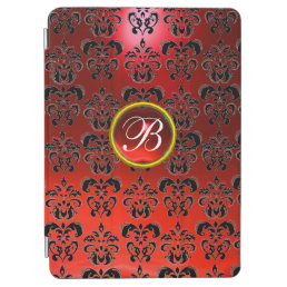 BLACK RED DAMASK GEM MONOGRAM iPad AIR COVER