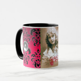 BLACK RED DAMASK GEMSTONE PHOTO TEMPLATE MUG