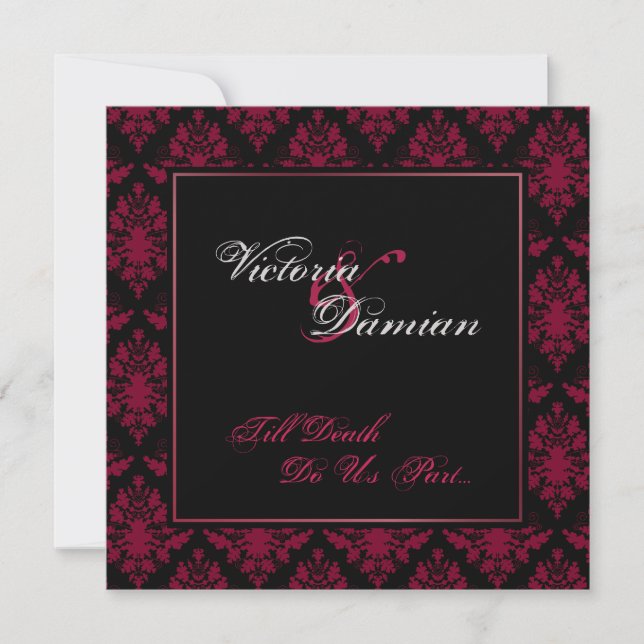 Black & Red Damask Gothic Wedding Invitation (Front)