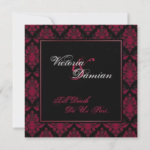 Black  Red Damask Gothic Wedding Invitation