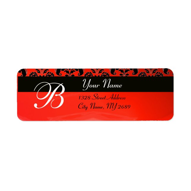 BLACK  RED DAMASK MONOGRAM LABEL (Front)