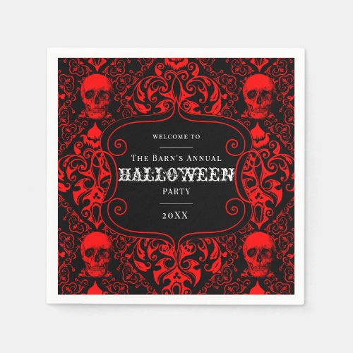 Black Red  Damask Skull Halloween Pattern Custom Napkins