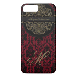 Black Red Damask Victorian Lace Monogram M iPhone 8 Plus/7 Plus Case