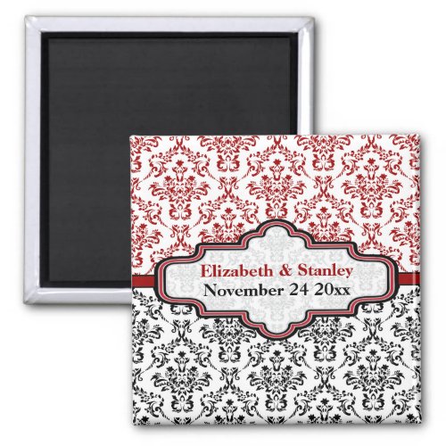 Black red damask wedding Save the Date magnet