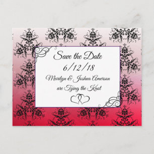 Black Red Damask Wedding Save the Date Postcard