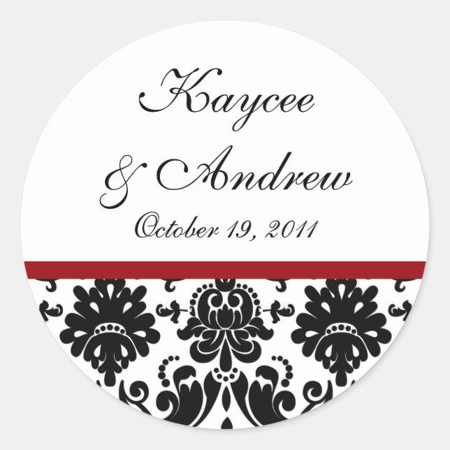 Black & Red Damask Wedding Sticker (Front)