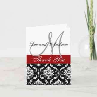 Black Red Damask Wedding Thank You Card