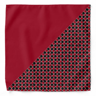 Black & red diamond pattern & half solid burgundy bandana