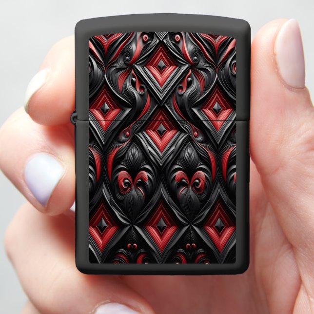 Black Red Diamond Tufted Classic Zippo Lighter (In Hand)