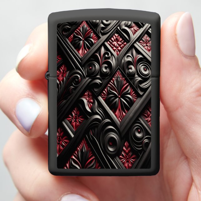 Black Red Diamond Tufted Grand Zippo Lighter (In Hand)