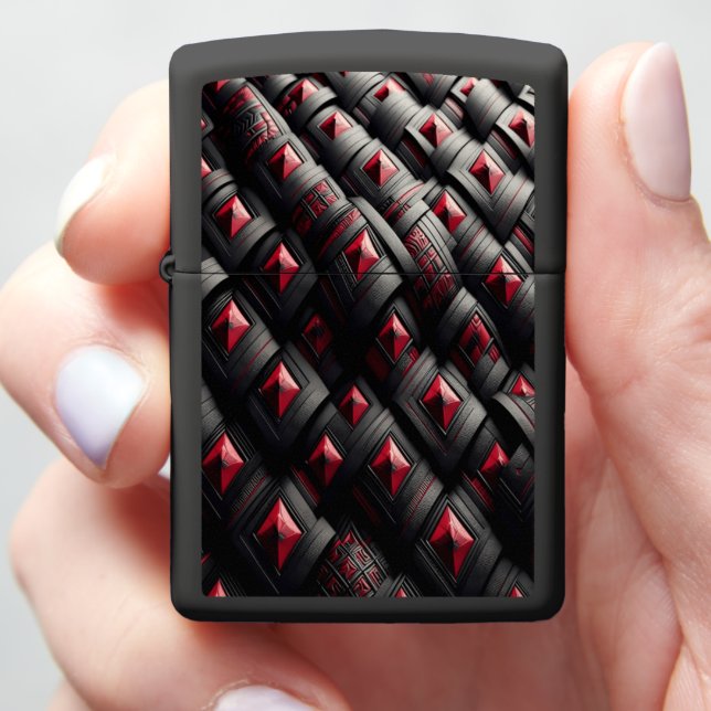 Black Red Diamond Tufted Majestic Zippo Lighter (In Hand)
