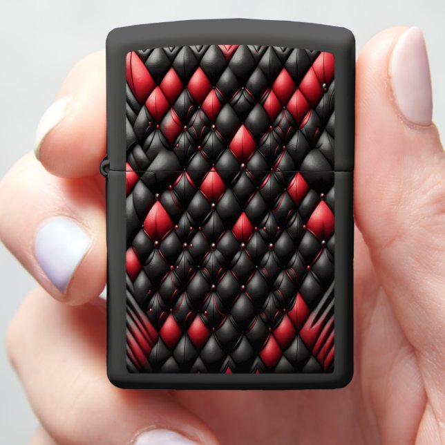 Black Red Diamond Tufted Opulent Zippo Lighter (In Hand)