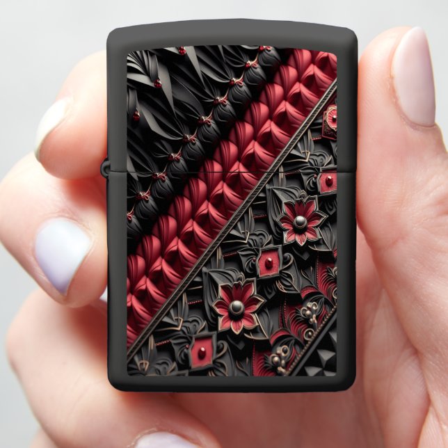 Black Red Diamond Tufted Regal Zippo Lighter (In Hand)