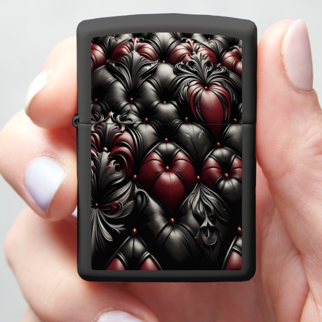 Black Red Diamond Tufted Royale Zippo Lighter (In Hand)