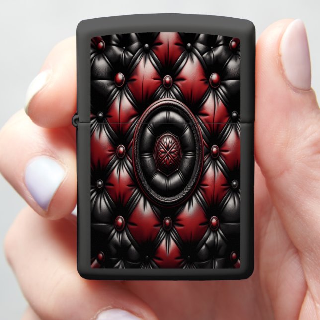Black Red Diamond Tufted Signature Zippo Lighter (In Hand)