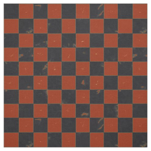 Black Red Distressed Grunge Checkerboard Pattern Fabric