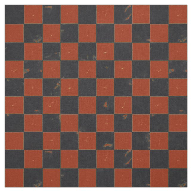 Black Red Distressed Grunge Checkerboard Pattern Fabric (Swatch)