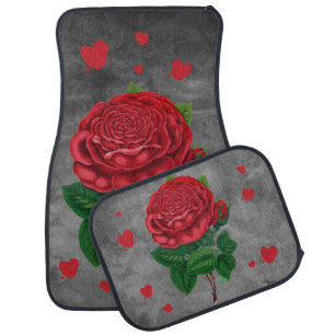 Black & Red Distressed Grunge Rose Hearts Car Floo Car Floor Mat
