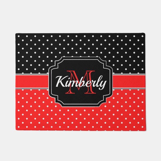 Black & Red Dots Pattern Doormat (Front)