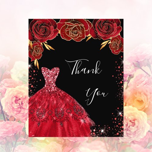 Black red dress floral birthday budget thank you flyer