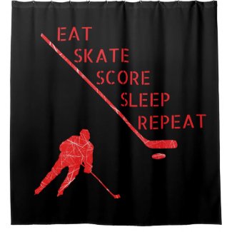 Black red - eat skate play hockey shower curtain