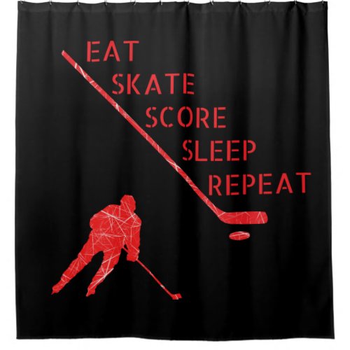 Black red _ eat skate play hockey shower curtain
