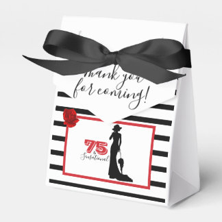 Black Red Elegant 75th Birthday Party THANK YOU Favor Boxes