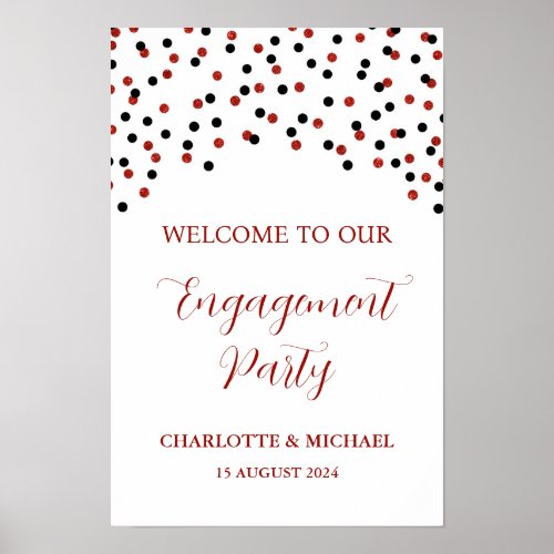 Black Red Engagement Party Custom 12x18 Poster