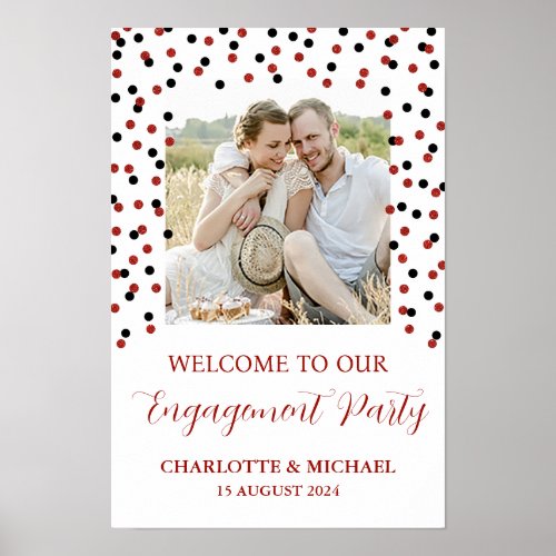 Black Red Engagement Party Custom 12x18   Poster
