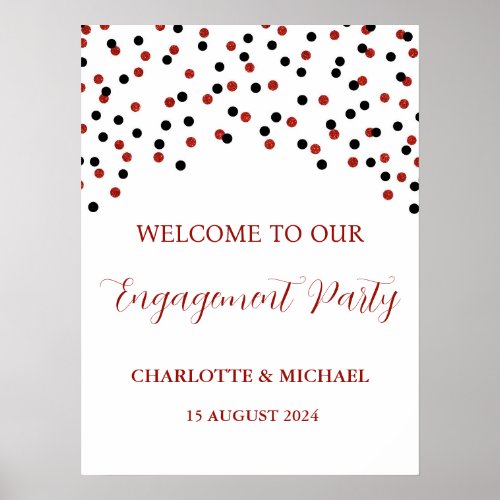 Black Red Engagement Party Custom 18x24 Poster