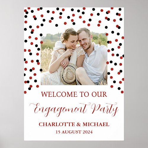 Black Red Engagement Party Custom 18x24   Poster