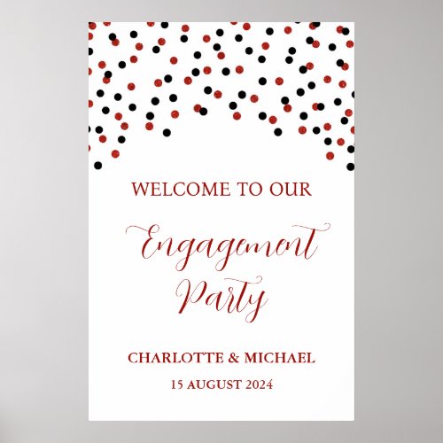 Black Red Engagement Party Custom 20x30 Poster