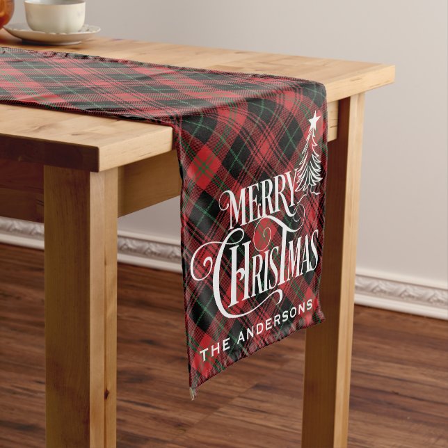Black Red Farmhouse Christmas Tartan Plaid Custom Medium Table Runner (In Situ)