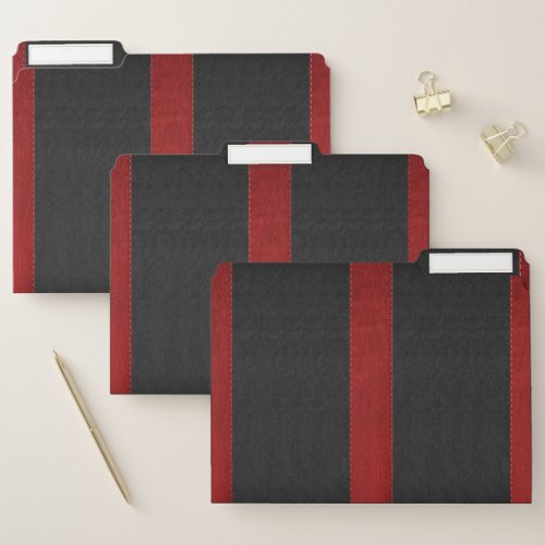 Black  Red Faux Leather Stitched Effect File Folder